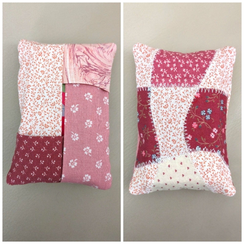 Facial Tissue Pocket Holder Handmade Cover patchwork pink calico fiber